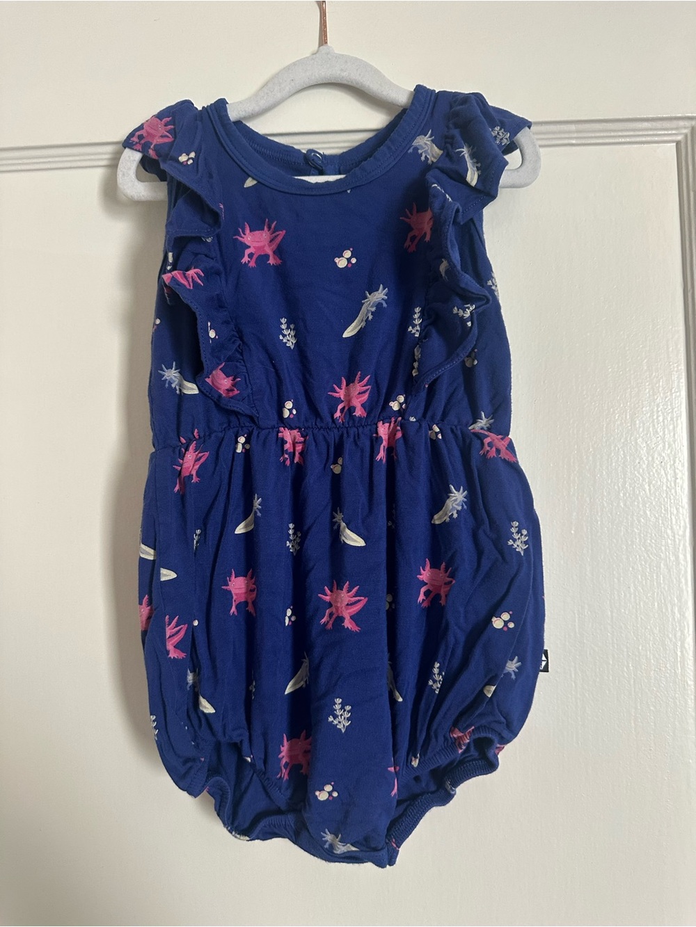 Kyte BABY Navy Floral Bubble Romper with Pink Accents